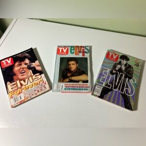 3 TV guides with Elvis Presley on front & stories inside about him.